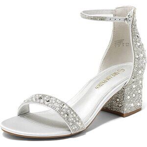 Dream Pairs Womens Silver/Rhinestone Chunky Block Heel Ankle Strap Sandals Shoes